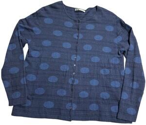* Mansted Cardigan Sweater Button Up Dot Womens Sz Large 100% Cotton Blue 99901